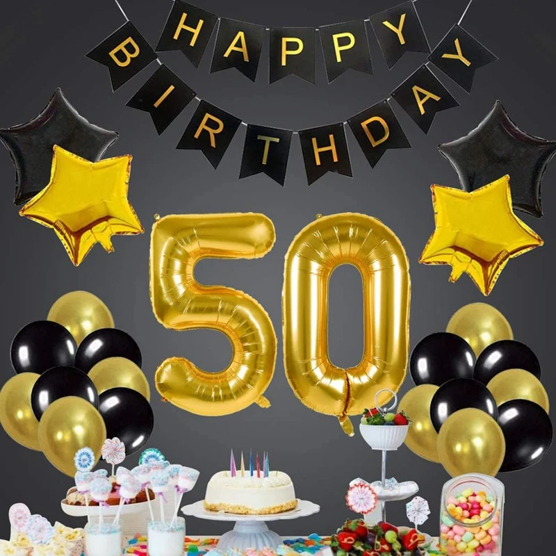 50Th день рождения декоративный набор с днем воздушный шар баннер номер &quot50&quot из