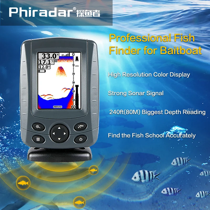 Phiradar FF688W-BG беспроводной 800 м гидролокатор рыболокатор Baitboat эхолот цветной ЖК-пульт дистанционного управления