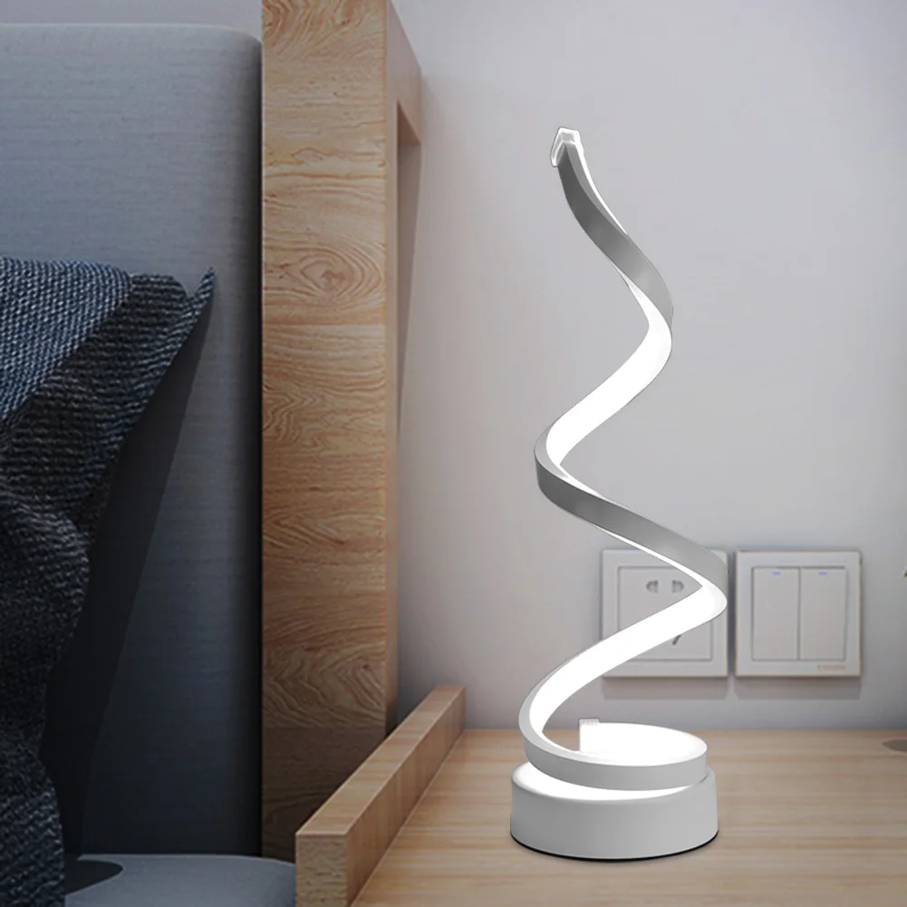 

Modern LED Table Lamp Desk Bedside Acrylic Iron Spiral Curved Light for Home Living Room Bedroom Decoration EU Plug Night Light