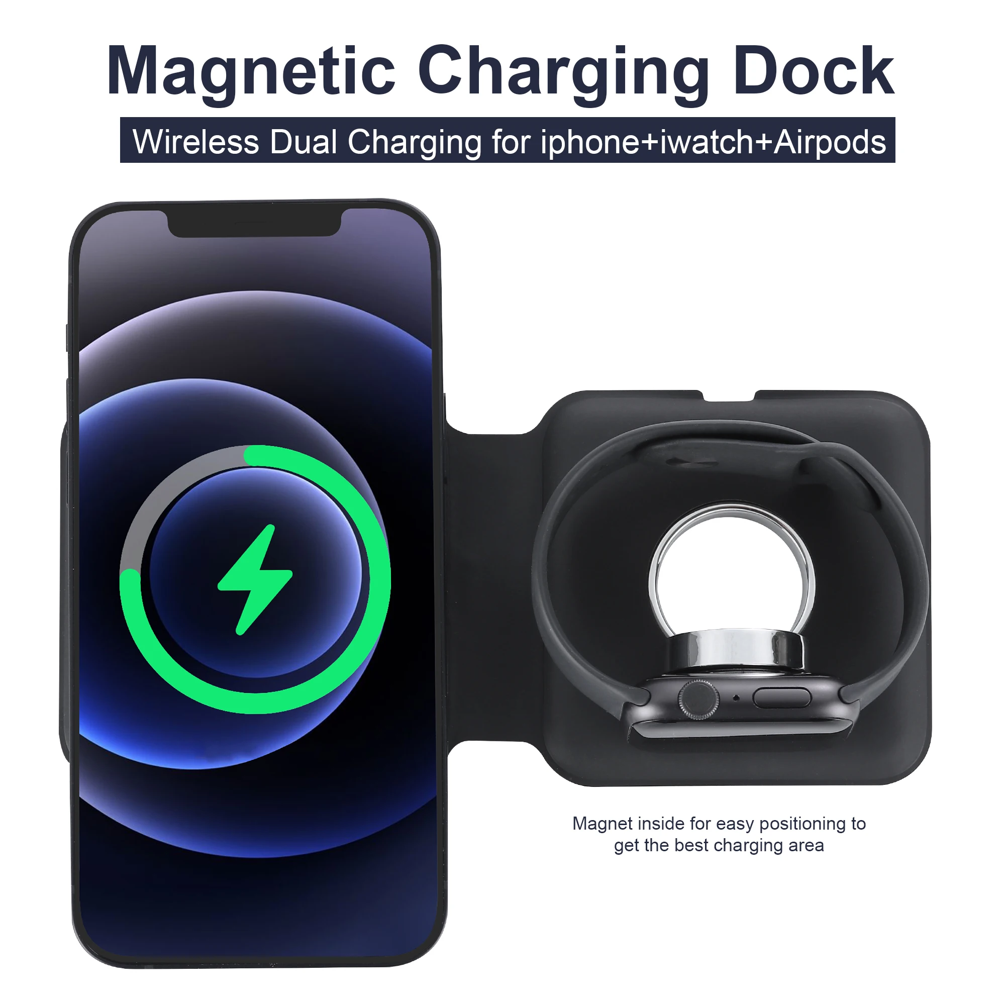 

2 в 1 Беспроводное магнитное зарядное устройство Magsafing Duo для iPhone 12 Pro Max Mini 15 Вт Qi, быстрое зарядное устройство для Apple Watch, магнитное зарядное у...