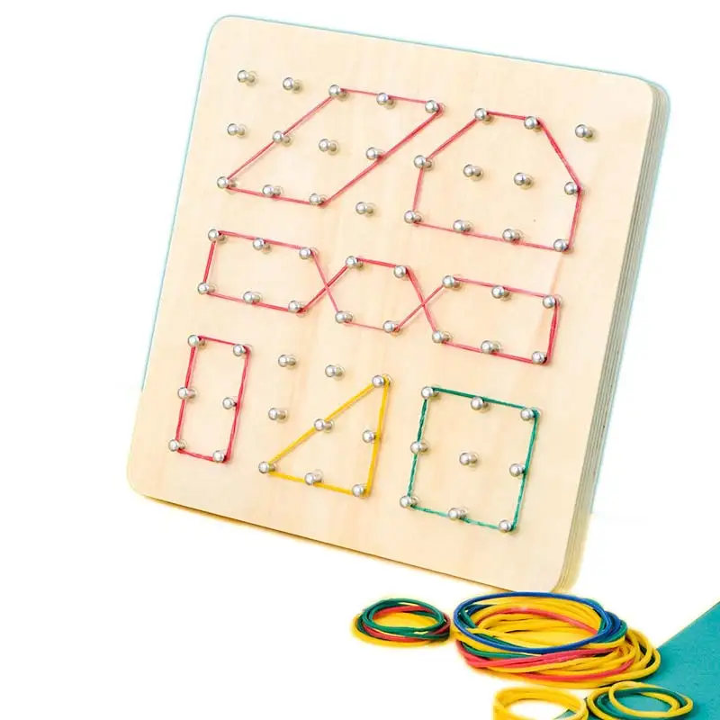 

Coogam Wooden Toys Geoboard Mathematical Manipulative Block-30Pcs Pattern Cards Geo Board with Rubber Bands STEM Puzzle for Kids