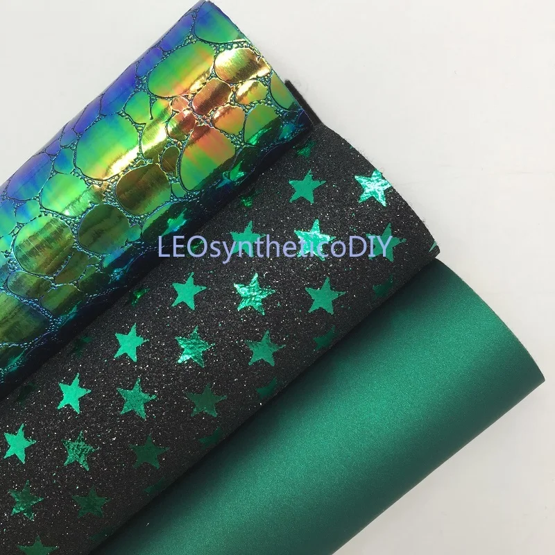 Мини-рулон 30x134 см зеленая синтетическая кожа блестящая ткань с принтом звезд