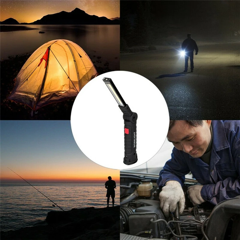 

Portable COB LED Flashlight USB Rechargeable Work Light Magnetic Lanterna Hanging Lamp with Built-in Battery Camping Torch