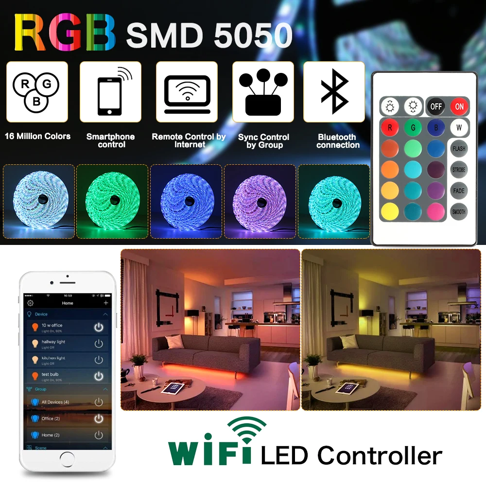 Светодиодная лента RGB 5 м 10 15 водонепроницаемый светодиодный неоновый гибкий
