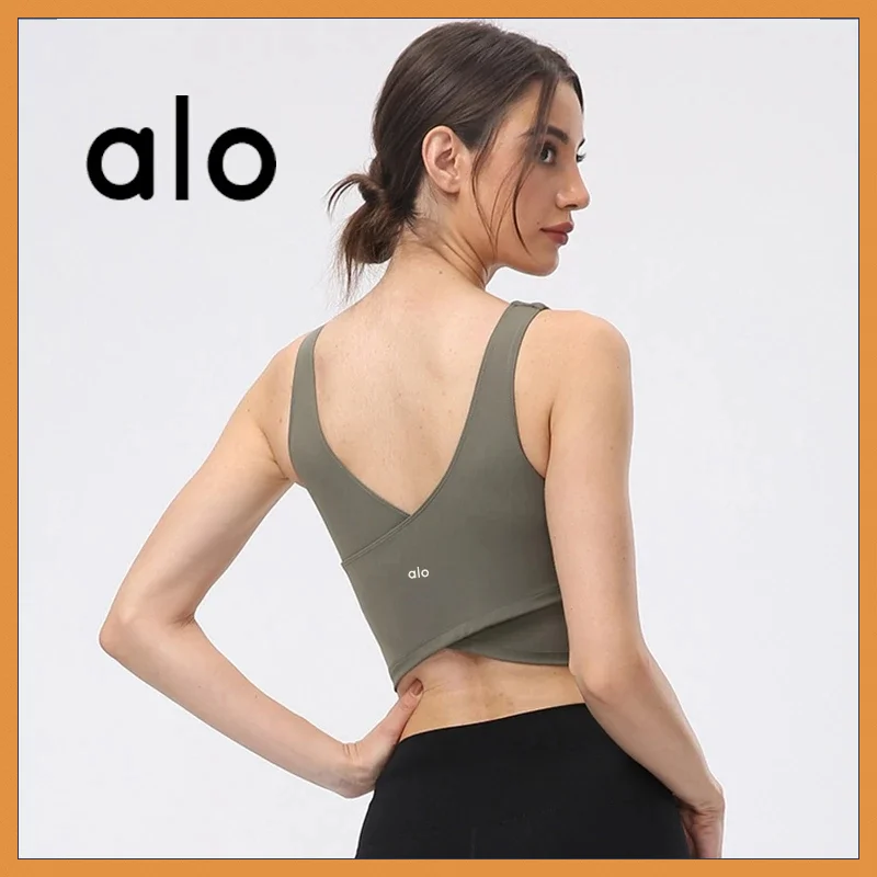 

Alo Yoga Women's Sports Bra Fitness Tube Top Gym Running Workout Crop Top Female Shockproof Breathable Back Cross