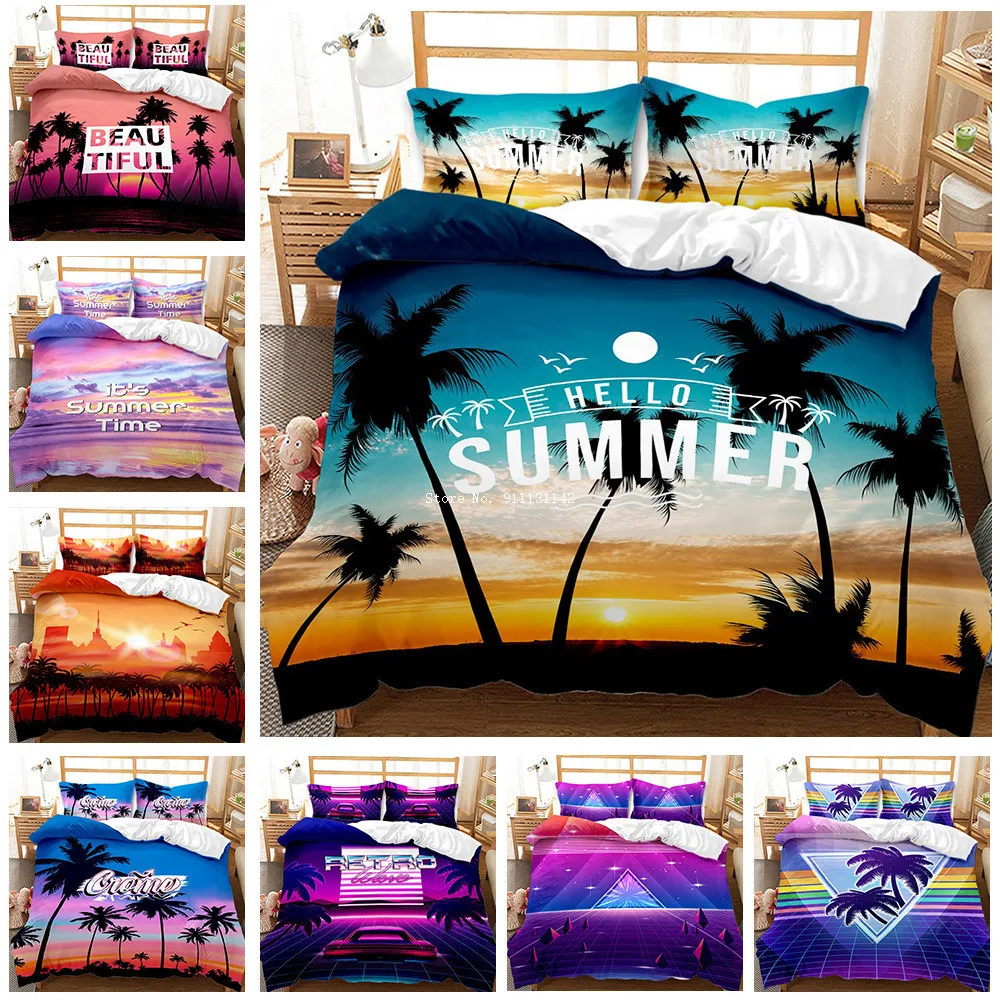 

Hawaiian Style Beach Bedding Set Deluxe Landscape 3D Queen Size Down Cover Pillowcase Home Bedroom Decoration