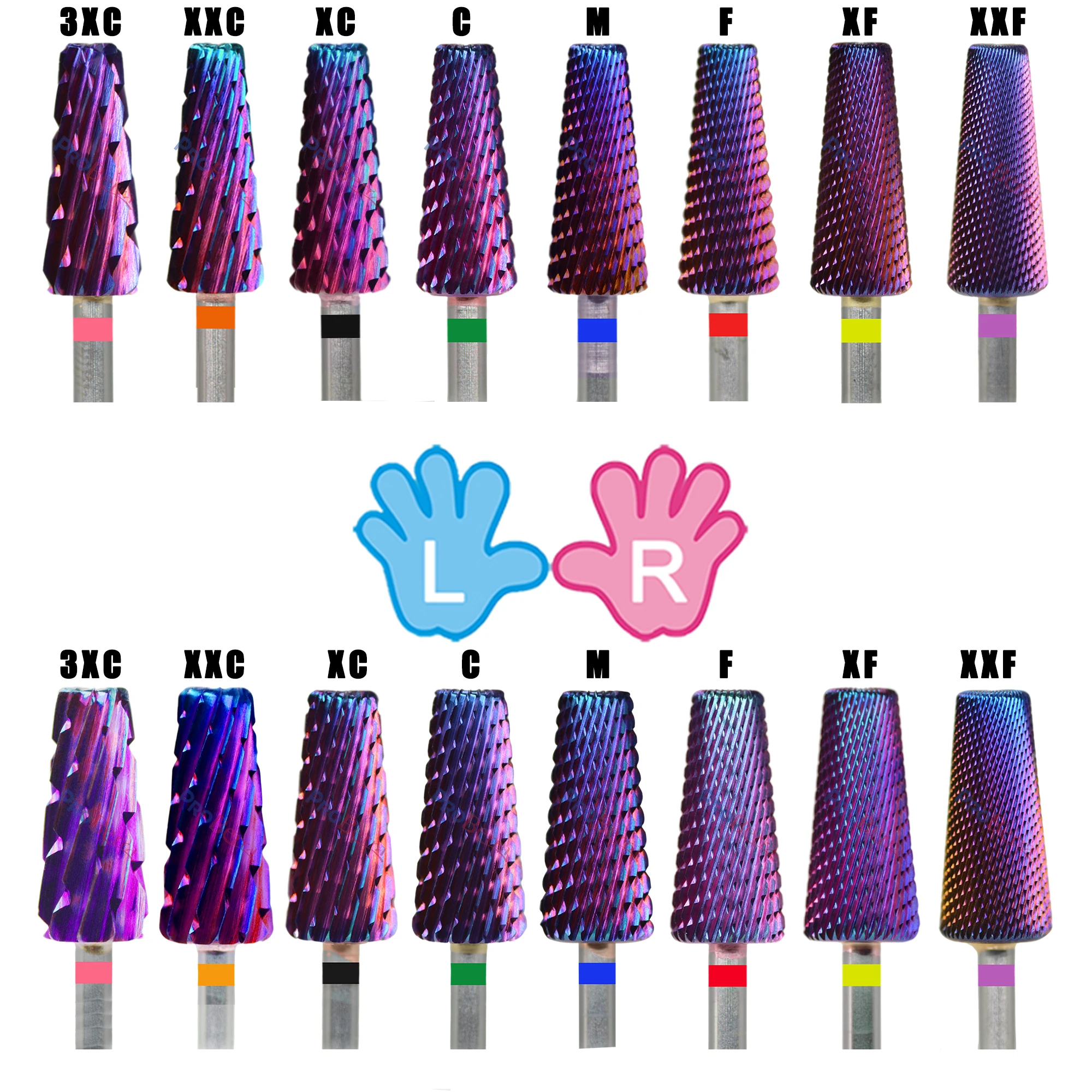 NAILTOOLS 4 IN 1 Carbide two hand 7.0 Large Medium Small 3 Size Purple Tungsten Carbide nail milling drill bits 6.0