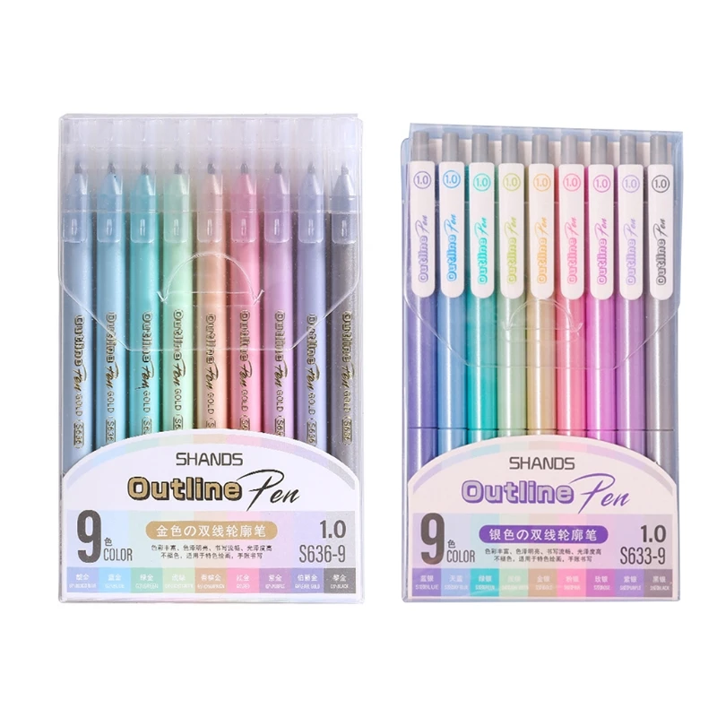 

9Pcs Outline Pen Silver Gold Glitter Pen Kit for Kids Adult Drawing Scrapbooking