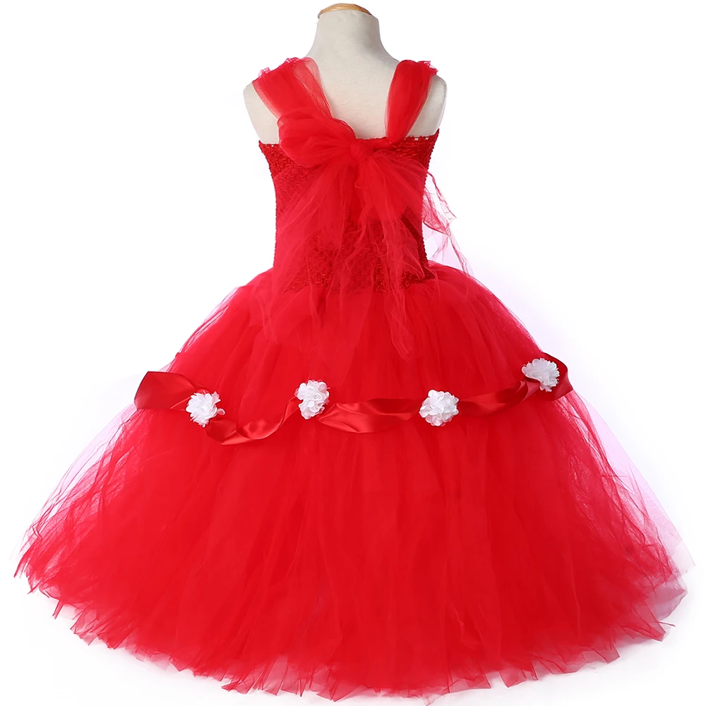 Red Princess Tutu Dress Ankle-Length Girl Kids Birthday Party Child Tulle Flower Dresses for Weddings Pageant Gown | Детская одежда и