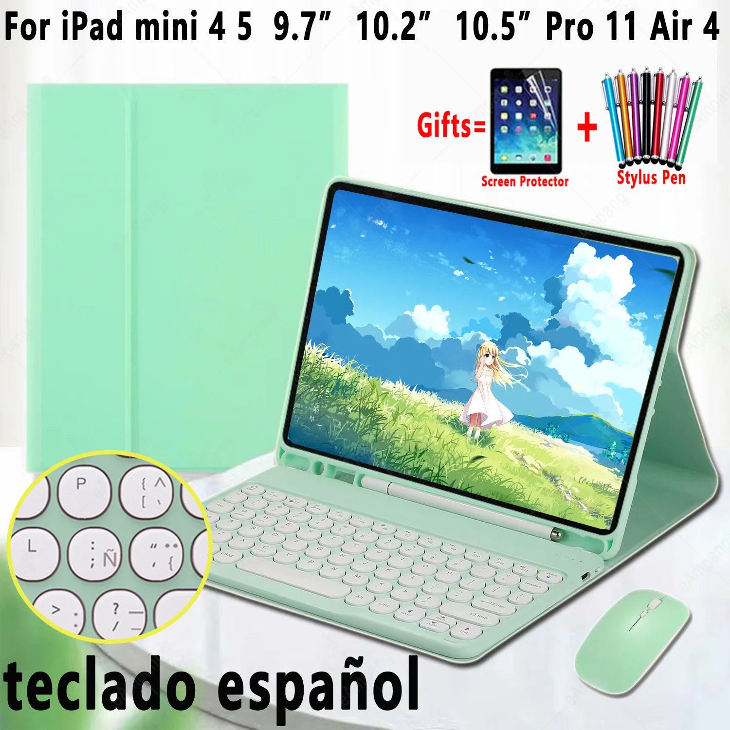 Чехол с испанской клавиатурой для iPad Mini 4 5 2019 9 7 2017 2018 5th 6th Air 1 2 3 3rd Pro 10 11 2020 7th 8th
