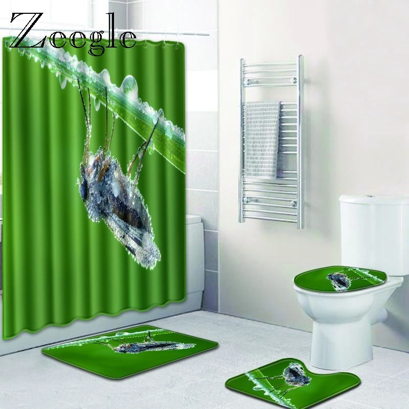 

Zeegle Modern Bathroom Mats and Rugs Toilet Mat 3pcs Set with Shower Curtain Mat Washing Machine Warm Bathroom Carpet