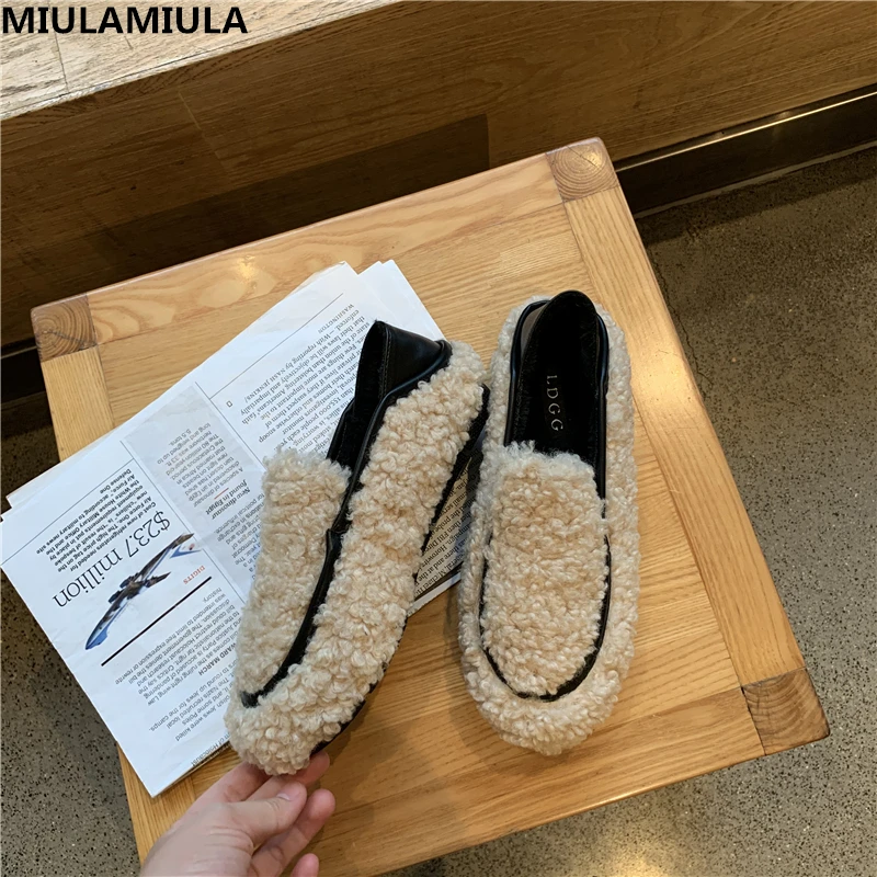 MIULAMIULA/фирменные дизайнерские туфли; коллекция года; Сезон Зима; Новинка; модные мягкие теплые туфли на плоской подошве с кроличьим мехом; женские лоферы без застежки на толстой подошве