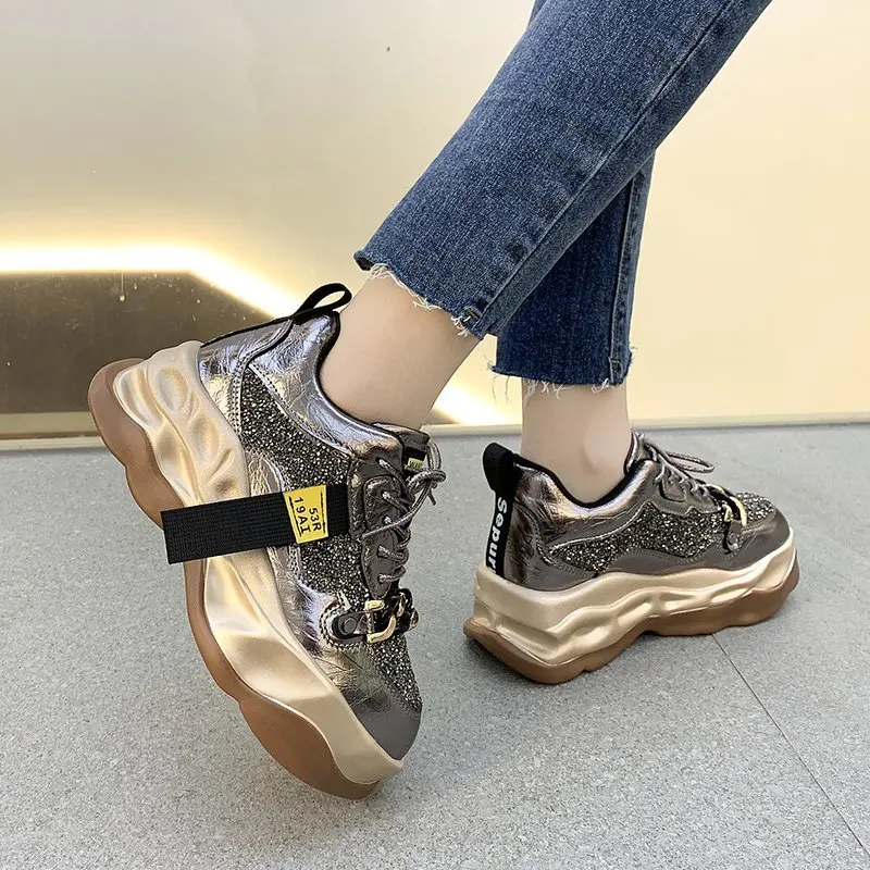 

Luxury Sneakers Woman Designer Platform Shoes Basket Femme Vulcanized Shoes Fashion Sequins Thick Bottom Chunky Sneakers Woman