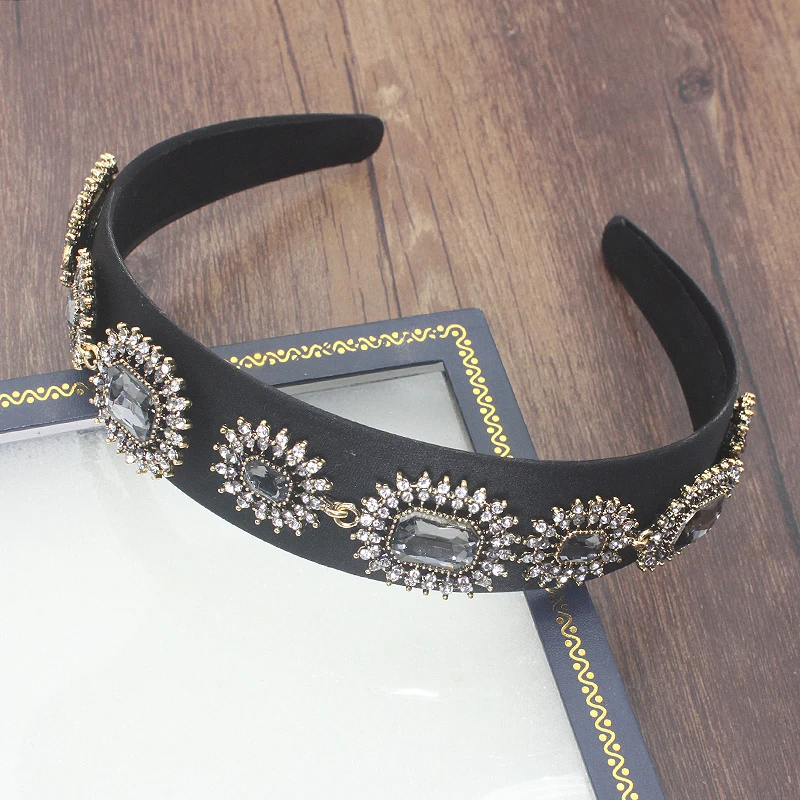 Wide Vinatge Baroque Luxury Red Crystal Tiara Queen Headband Sparkly Rhinestone Hairband For Women Wedding Hair Accessories