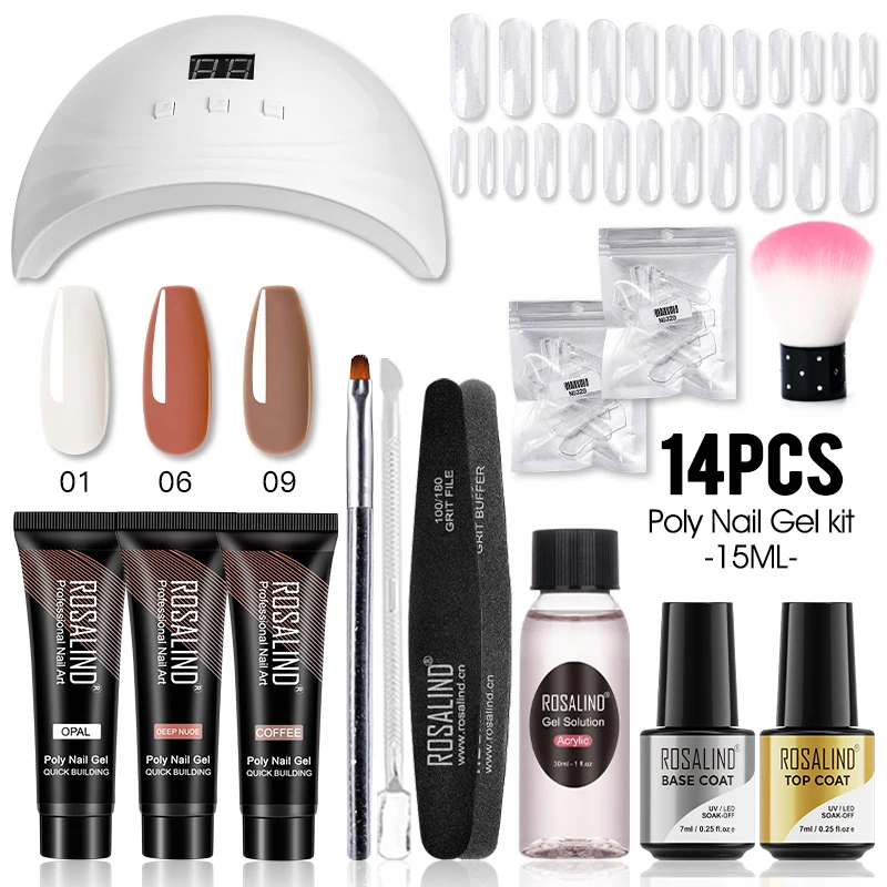 ROSALIND Gel Nail Kit With UV Lamp 15ml Poly Extension Finger Art Manicure Acryl Semi Permanent Varnish Hybrid | Красота и здоровье