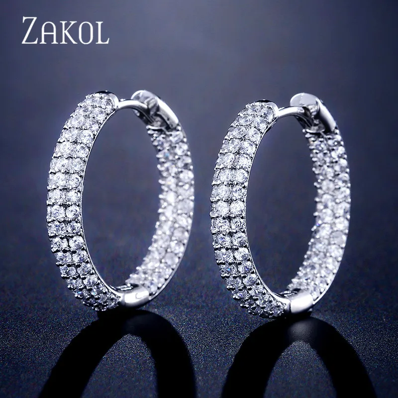 White Color ZAKOL роскошные круглые AAA кубического циркония микро инкрустация Большой круг обруч серьги для модных женщин Свадебная вечеринка ювелирные изделия FSEP3012 - Окраска металла: White Color