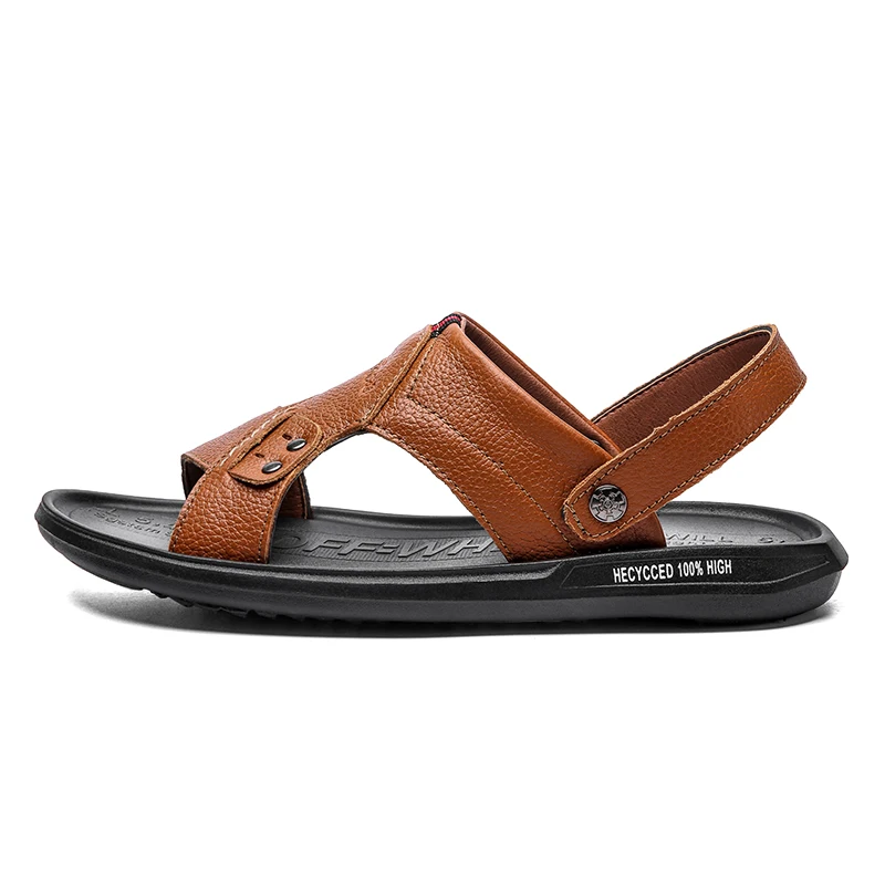 2020 New Men Sandals Genuine Leather Lightweight Slippers Summer Beach Sandal Flat Rubber Wear-resistant | Обувь