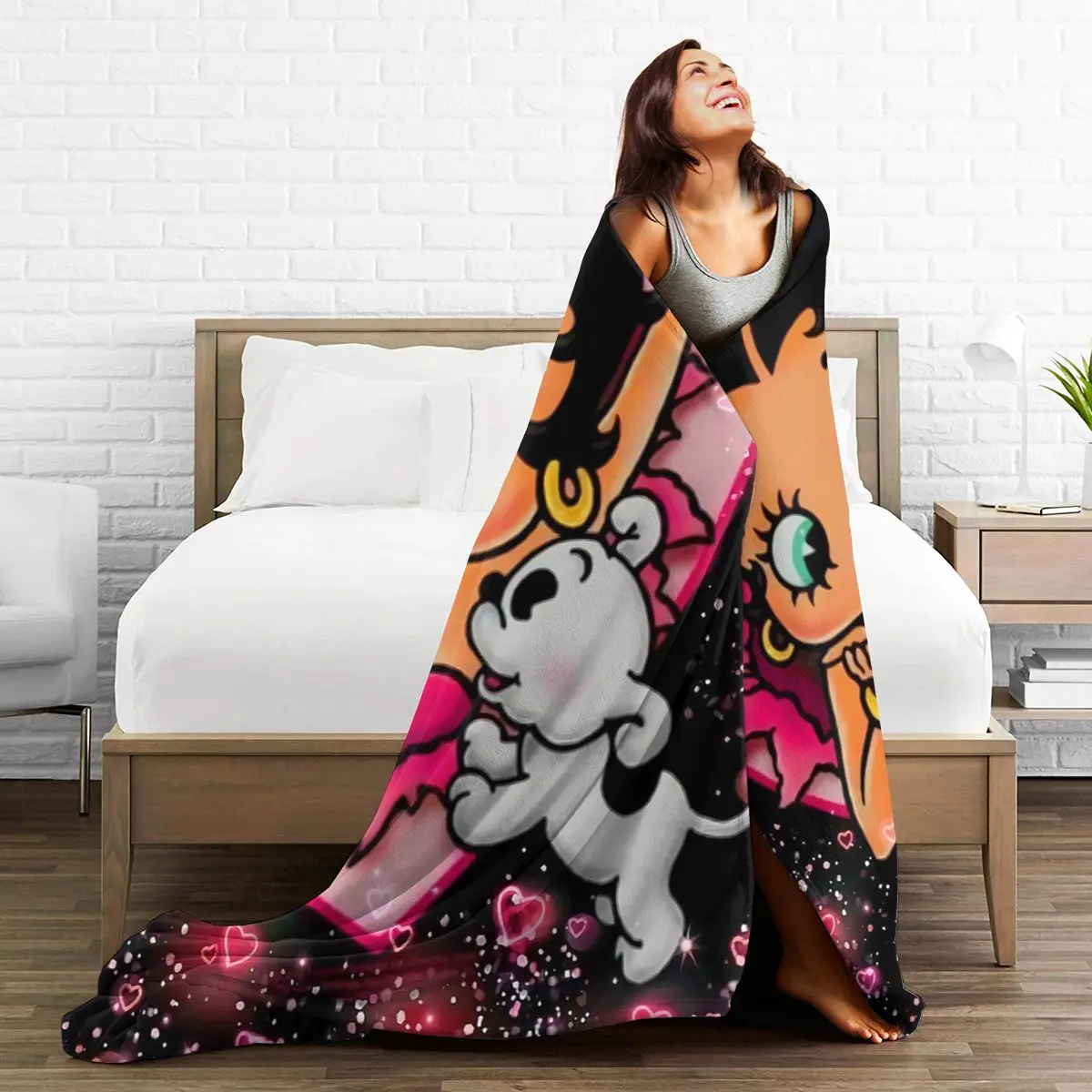 

3D-Printed Blanket Betty Flannel Blanket Bed Throw Soft Cartoon Printed Bedspread Bedspread Sofa Gift
