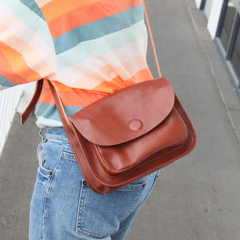 

Retro Women Messenger Bags Crossbody Bags For Ladies 2021 New Genuine Leather Handbag Female Solid Color Daily Shoulder Satchel