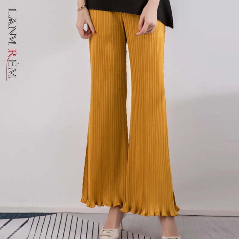 

LANMREM New Pleated High Waist Wide Leg Split Pants Women's 2022 Spring New Slim Versatile Loose Flared Solid Trousers 2T1416
