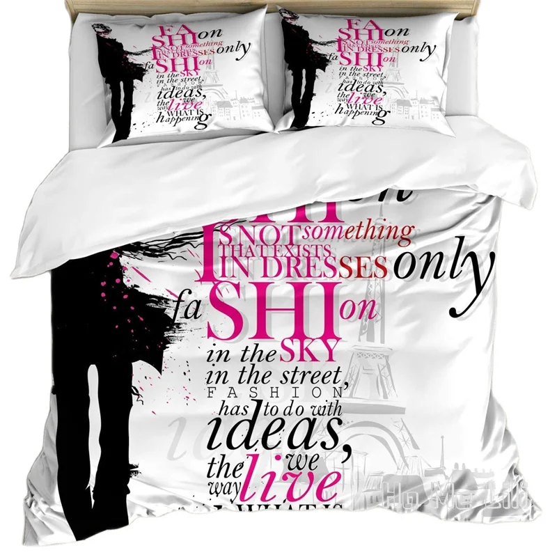 

Eiffel Tower By Ho Me Lili Duvet Cover Set Woman In Paris In Autumn Inspirational Words Vogue Theme Art Print Decor Bedding