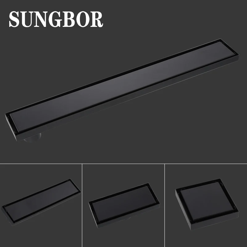 

Черный сток в полу из нержавеющей стали, прямоугольный слив в полу, удлиненный Невидимый водосток пола, душевая комната, дезодорирующий сли...