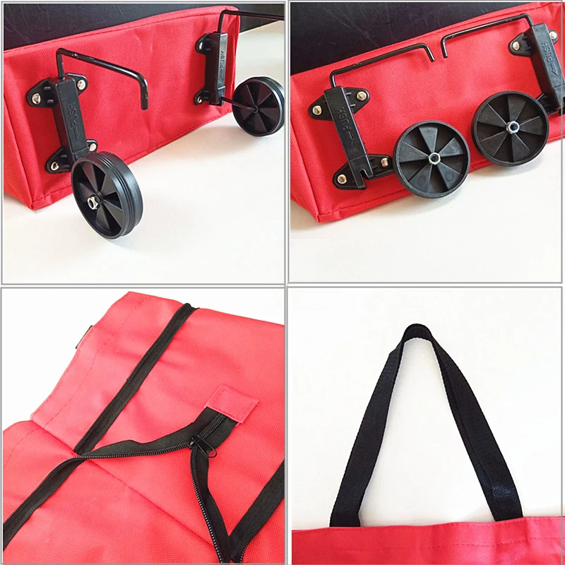 

Reusable Foldable Shopping Trolley Cart Eco Large Waterproof Bag Luggage Wheels Basket Non-Woven Market Bag Pouch