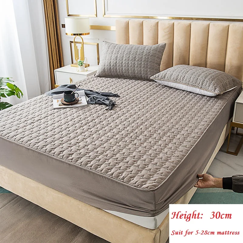 

Non-Slip Bed Fitted Sheet, Quilted Mattress Cover, Bed Protector Dust Cover, Solid Color Bedding