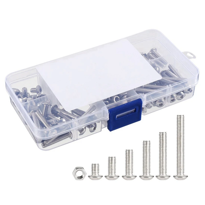 

170Pcs 304 Stainless Steel M4 Hex Socket Button Head Screw Nut & 240Pcs Grub Screw Cup Point Hex Head Socket Set