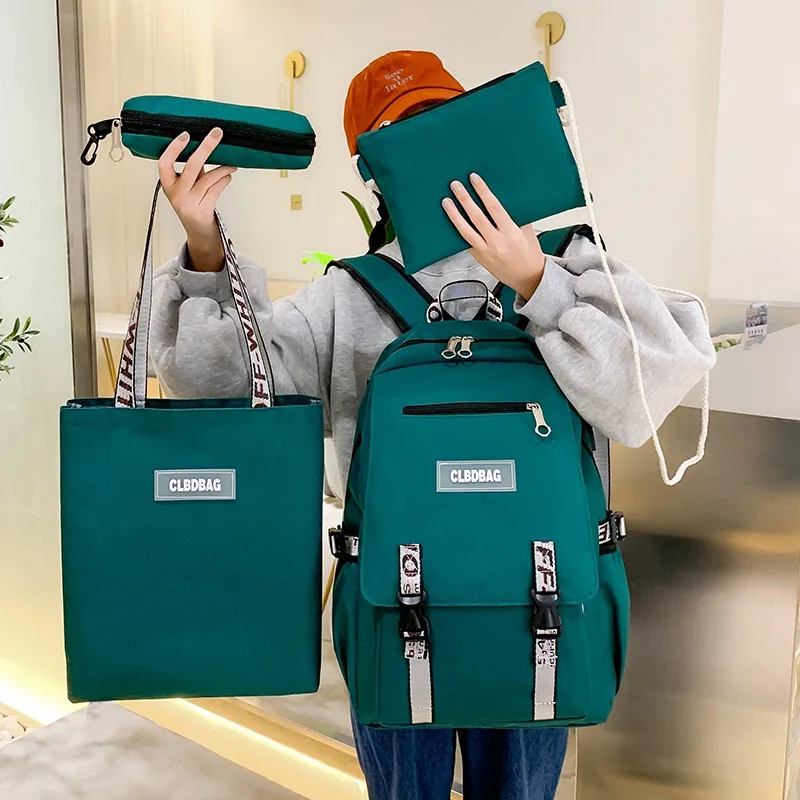Модный холщовый рюкзак в Корейском стиле, комплект из четырех предметов, трендовый рюкзак большой вместимости, студенческий рюкзак для мла...
