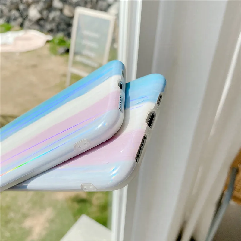 Милый чехол для телефона iPhone 11 Pro Max Xr Xs X 7 Plus 8 siliocne ретро Радужный лазерный луч