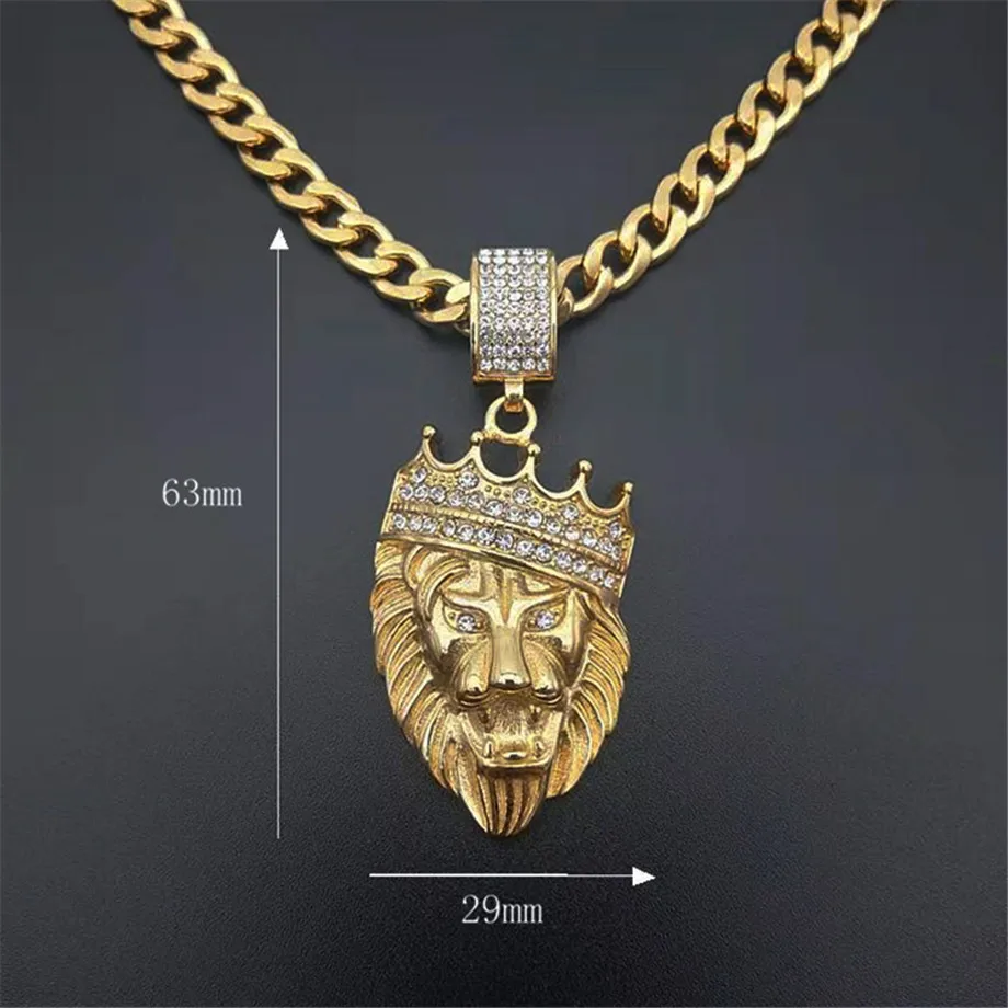 Ожерелье в стиле хип хоп со львом стразы кубинская цепочка золотого цвета