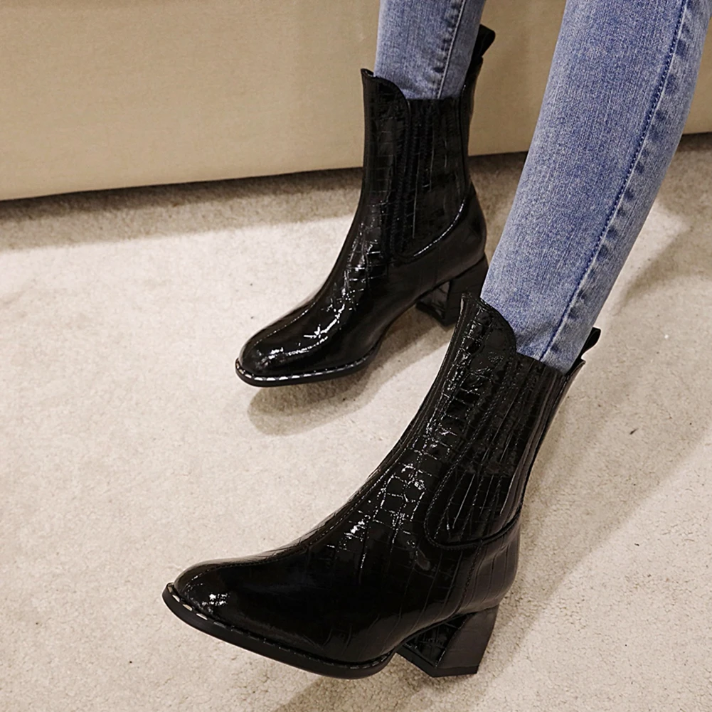 

Sarairis 2020 New Arrivals Big Size 43 Thick Heels Spring Fashion Boots Woman Shoes Genuine Leather Slip-On Ankle Boots Ladies