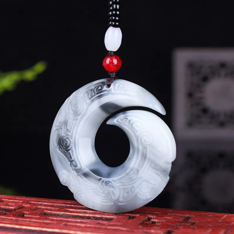 Натуральный дым голубой ручная резьба пряжка пинъань Нефритовый Кулон бутиковые