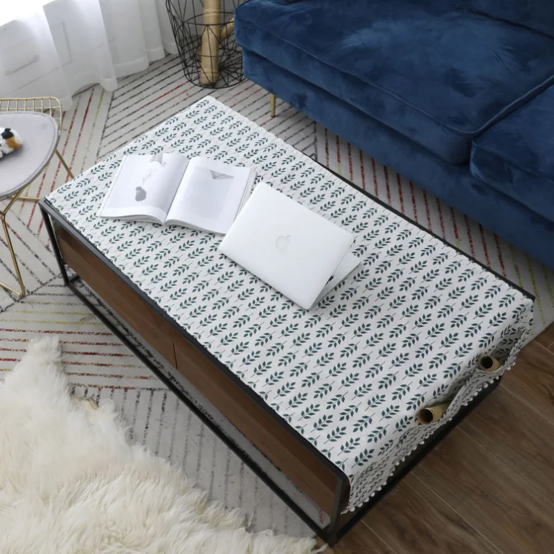 

Nordic with Pocket Cotton Linen Tablecloth Rectangular Living Room Dining Table Cushion Chessboard Wheat Pattern Cover Cloth