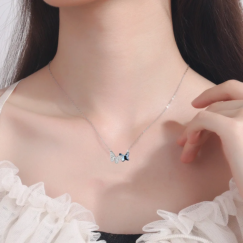 Blue Stone Butterfly Necklace CZ Pendant Choker Chain Unique Charms Best Friends Gift Minimalist Jewelry | Украшения и аксессуары