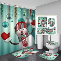 3d printed white snowman shower curtain set christmas decor home cute non slip toilet seat lid cover bath mat with hooks