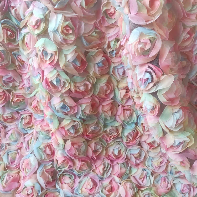

1 yard 3D Hand Made Pink Flower Applique Bridal Wedding Gown DressAfrica French Lace Fabric