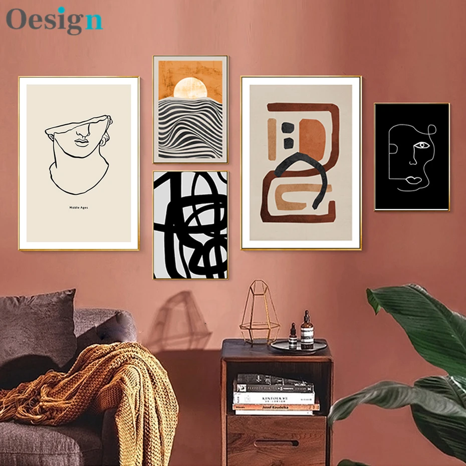 

Trendy Abstract Geometric Canvas Paintings Interior Wall Art Poster and Print Vintage Pictures for Living Room Home Decorations