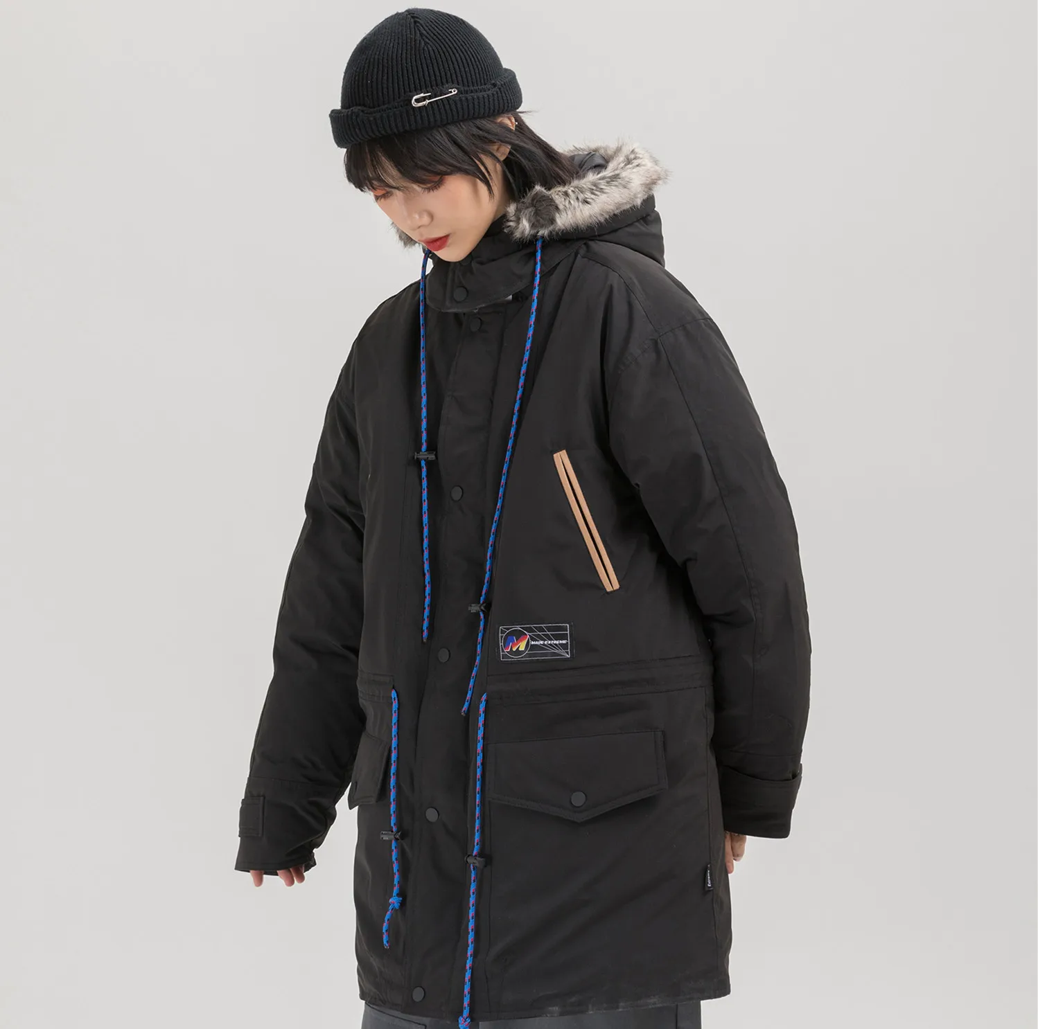 Мужская Зимняя Толстая теплая свободная парка с большим меховым воротником и