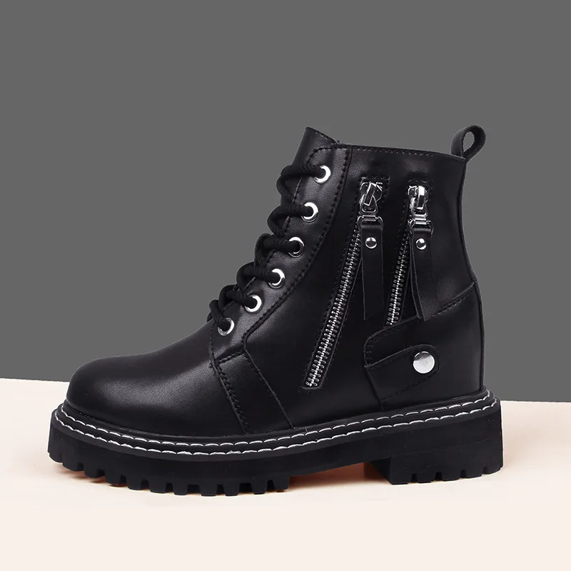 Зимняя женская обувь Повседневные короткие ботинки черного цвета Кожаные из