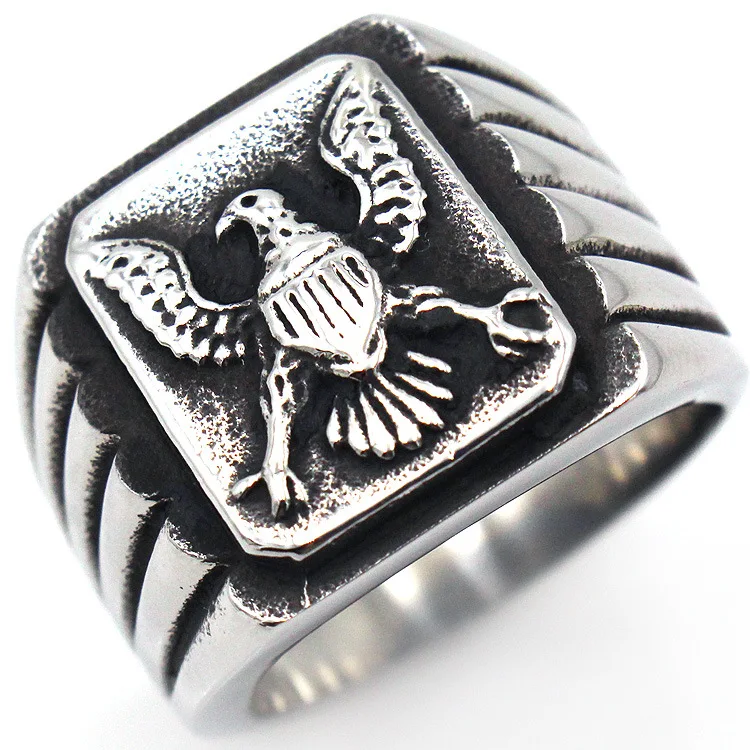 

AsJerlya Domineering Stainless Steel American Eagle Rings Motorcycle Party Personality Men Ring Biker Hip Hop Rock Ring Jewelry