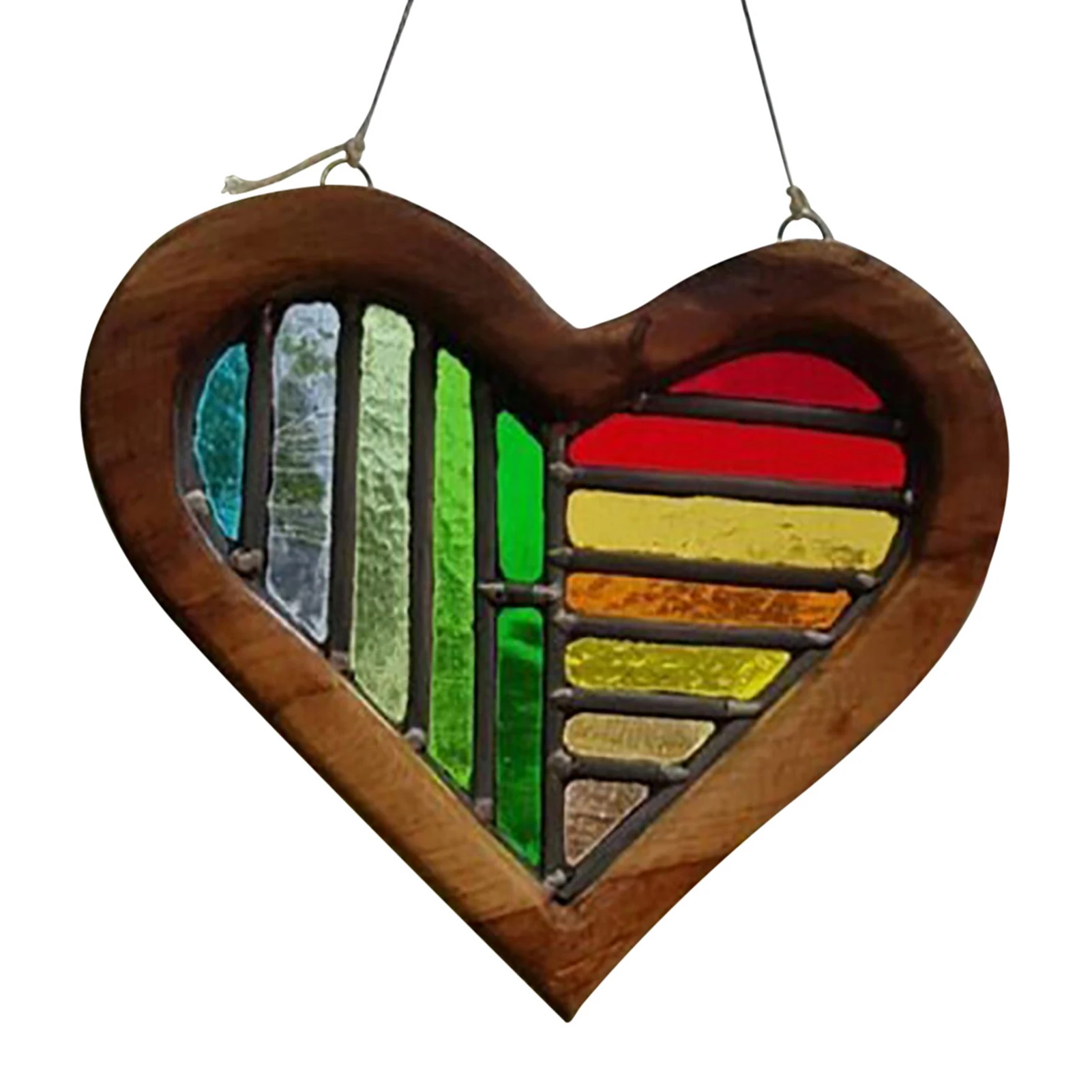 

Деревянные подвесные украшения в виде сердца, подвесные украшения для дома, изысканные радужные подвески, украшения для сада, рождественск...