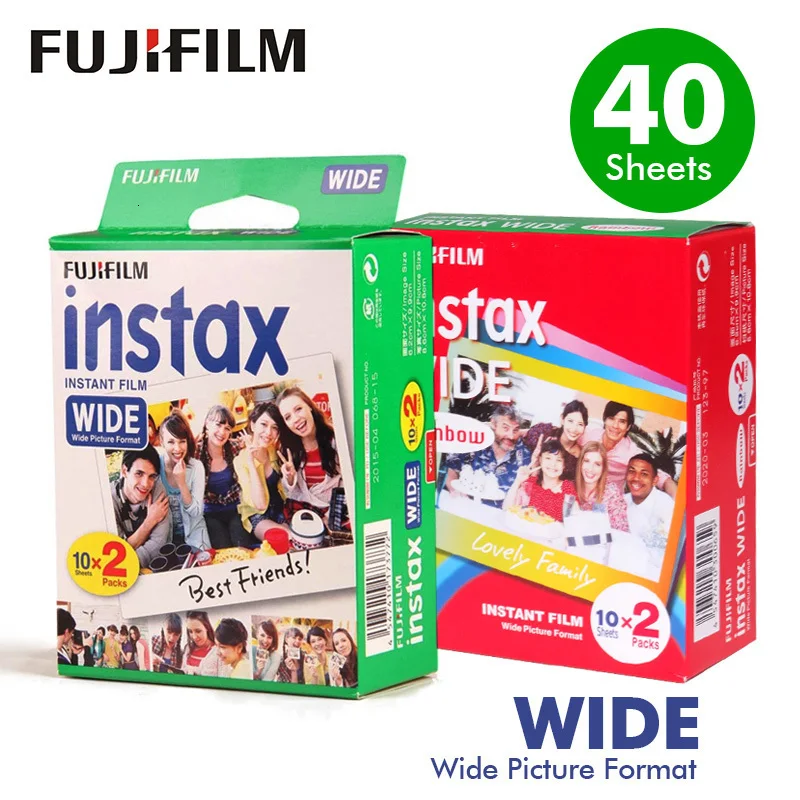 Genuine10.20.40 листов Fujifilm Instax Wide с белой кромкой+ Широкий радужная пленка для Fuji Instant фотобумага Камера 300/200/210/100