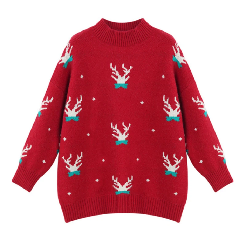 

2020 Hot Christmas Sweater Half Turtleneck Jacquard Fresh and Sweet Sweater Loose-Fitting Slim Casual Pullover Female