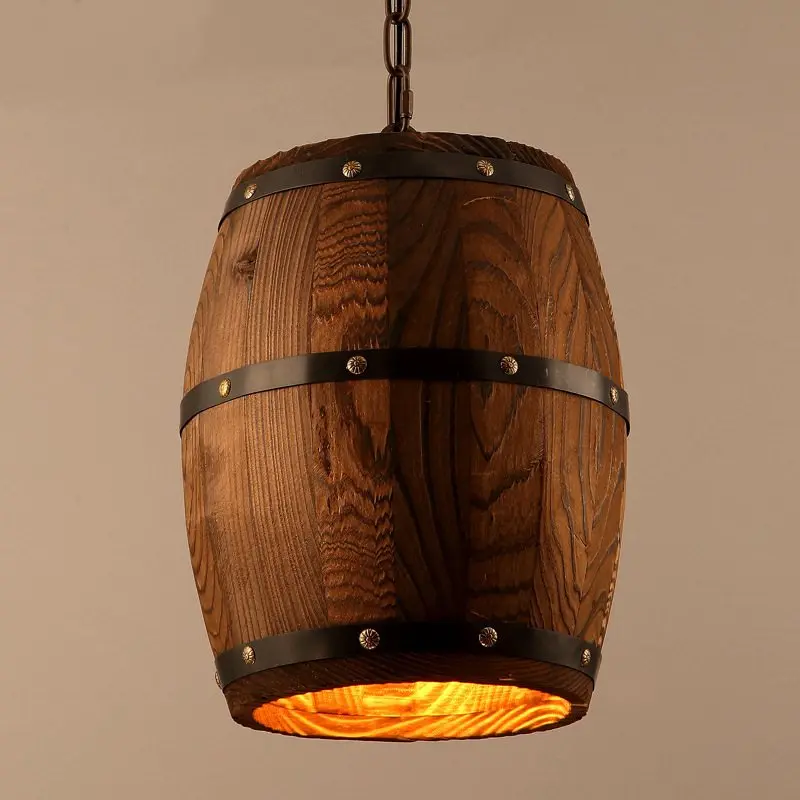 

Creative vintage wooden drum light loft cafe bar restaurant decoration round Pendant Lights WF9181140