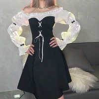 womans dresses 2021 sexy club collision color slimming high waist fashion one neck long sleeve dress female bow a line dresses