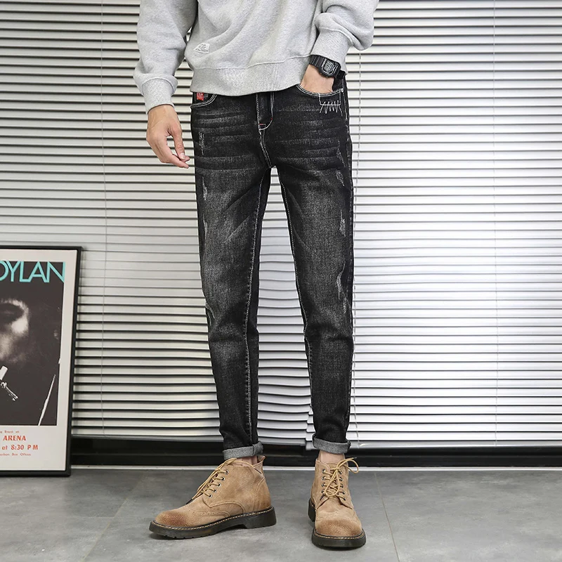 

Spring Autumn New Men's Smart Elastic Jeans Business Fashion Straight Regular Stretch Denim Trousers Men Jeans Casual pants