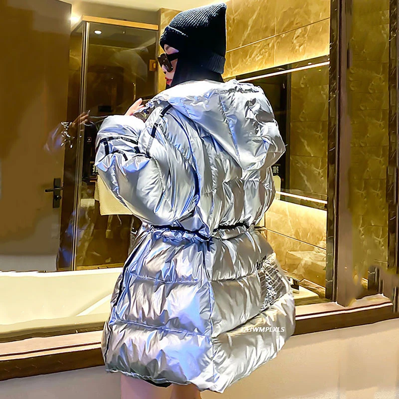 2021 Блестящая Серебристая модная осенне-зимняя одежда пуховик из хлопка Женское