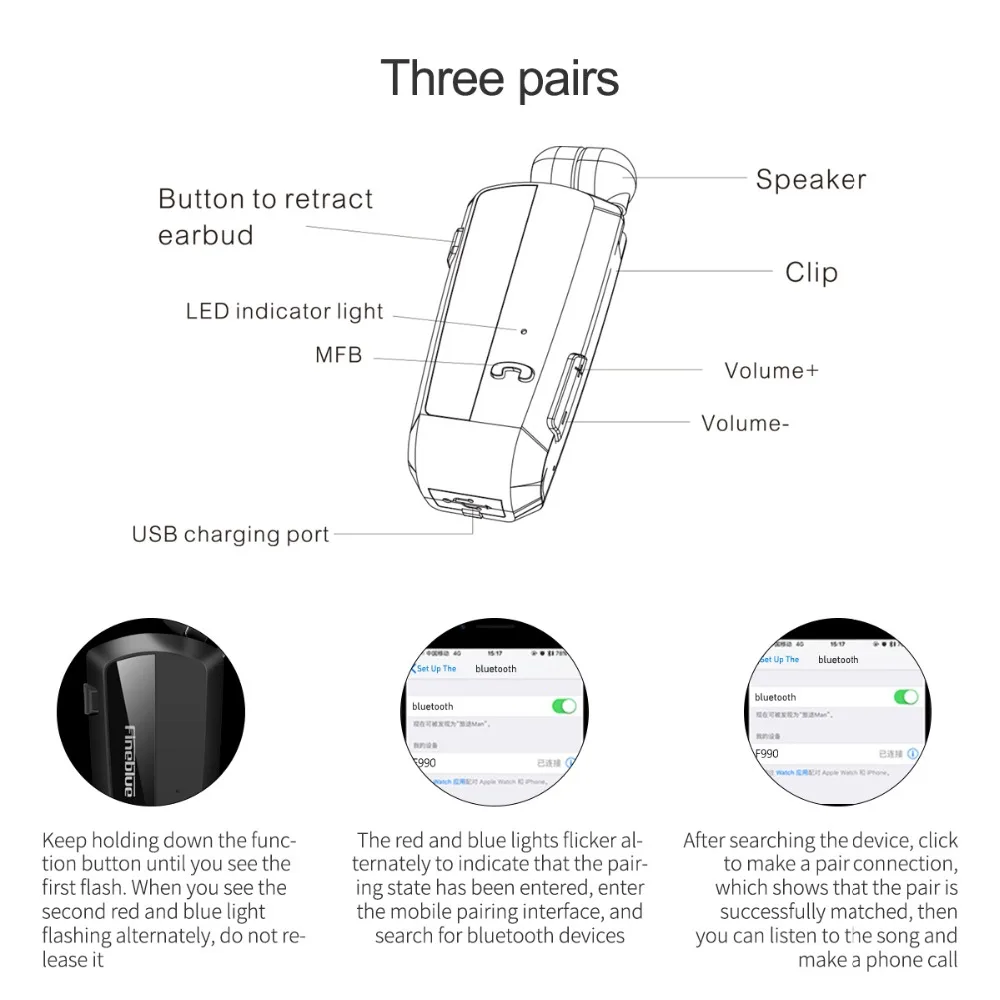 Новейшая Роскошная Беспроводная бизнес bluetooth-гарнитура Fineblue F990, спортивные наушники с телескопическим зажимом, стерео наушники с вибрацией